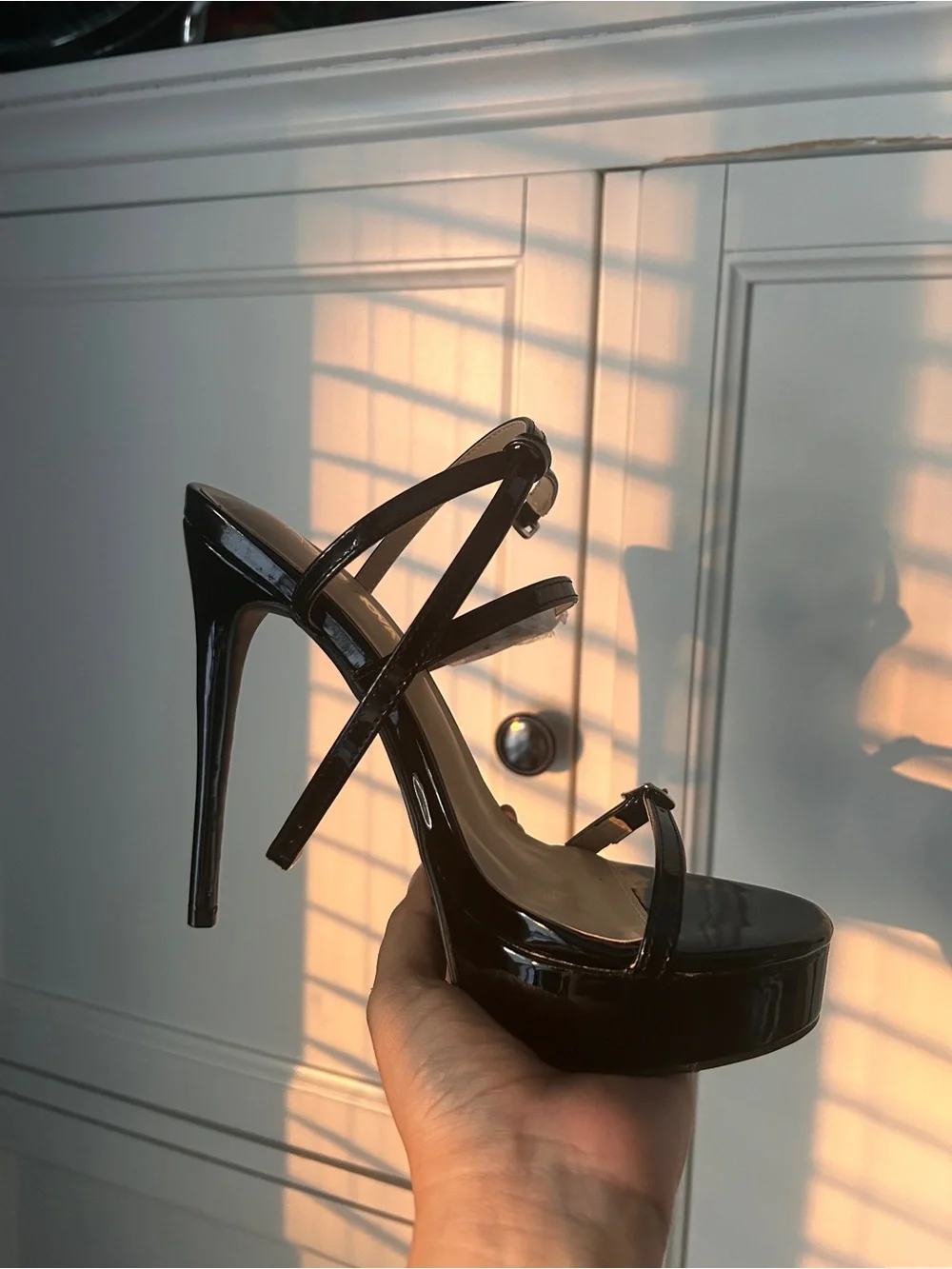 Black Patent Platform Stiletto Sandals - Women